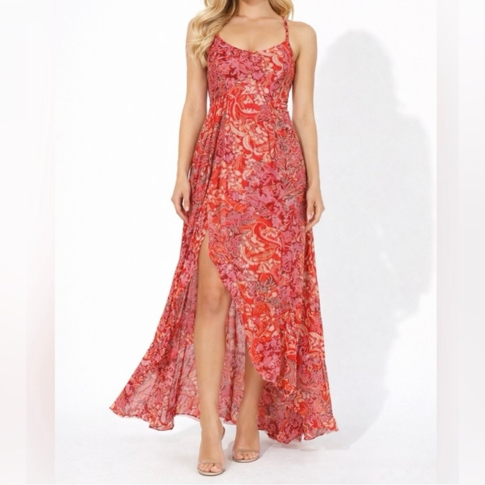 Chic Red Floral Maxi Dress